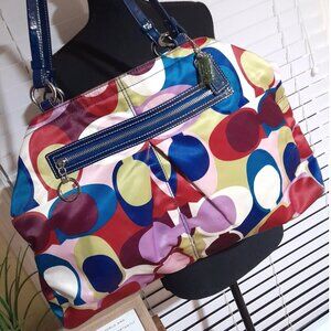Poppy Coach XL Signature Multi Color Shoulder Bag SOME FLAWS VIEW DESCRIPTION